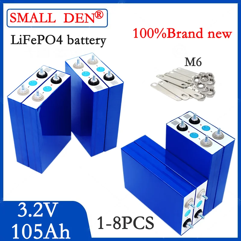 

1-8PCS New 3.2v 105Ah Lifepo4 rechargeable battery 3C 300A High power DIY 12v 24v Electric car EV RV Solar storage golf cart Inv