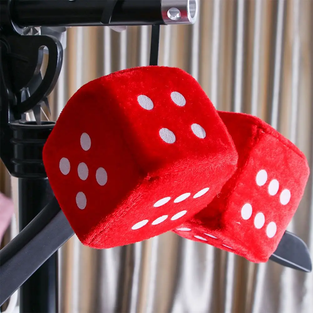 

VINTAGE 1Pair Dots Auto Mirror Rear View Zone Red Car Hanging Dice Fuzzy Plush