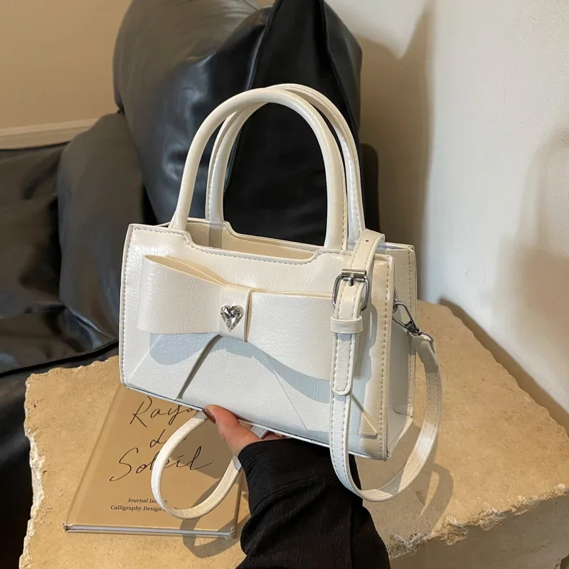 Lady Temperament Simple Solid Color Bow Handbag 2024 New High-Grade Versatile Messenger Bag