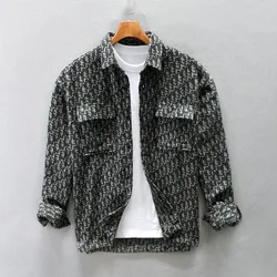 Z201 Winter Fall New Fashion Men Houndstooth Pattern Double Pockets Long Sleeve Jacket Woolen Vintage Casual Lapel Coat Male Top