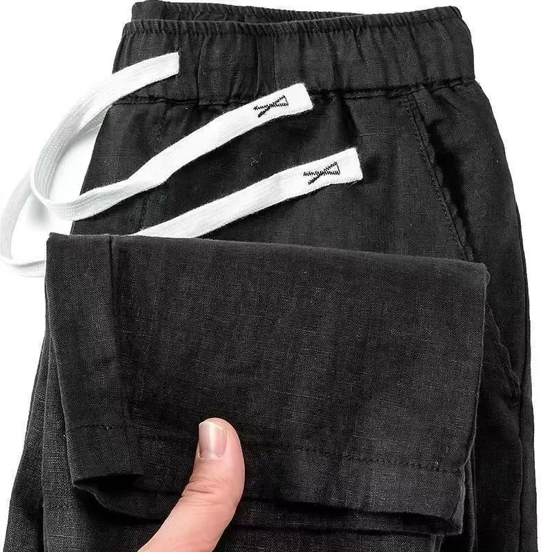 High-End Linen Pants Charcoal ey Cotton-Linen Straight Leg Summer Thin Casual Trousers for Men Breathable Loose Fit Long Tr...