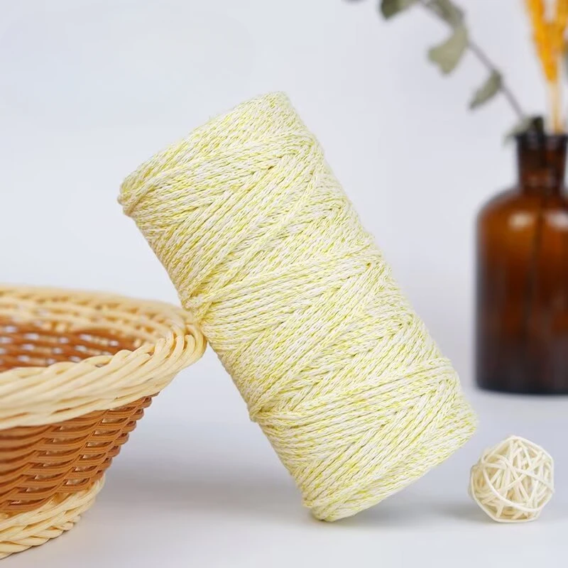2mm Metallic Gold Hollow Cotton Linen Yarn for DIY Crochet Hats Bags Handmade Crafts Soft and Shiny Round Strand Yarn Thread 5