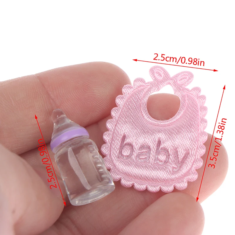 Dolls house miniature baby bottles pacifier bibs set nursery accessory 3PCS