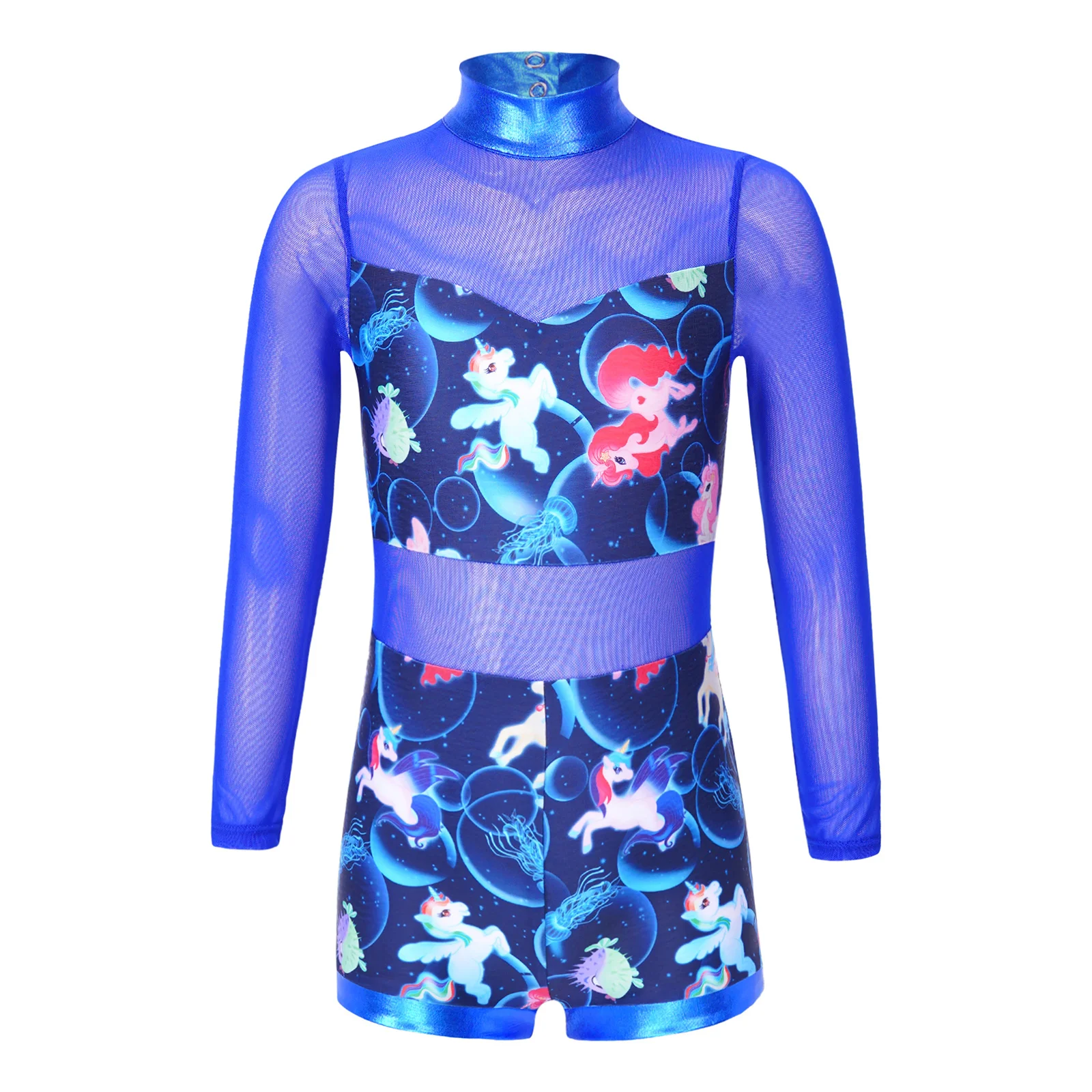 Toddler Girls Dance Leotard Costumes Gymnastics Dancewear Stage Performance See-through Sheer Mesh Long Sleeve Bodysuit Jumpsuit
