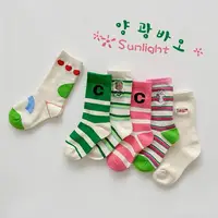 Children Socks Girls Spring Autumn Calf Socks Letter Striped Pattern Sports Socks Kids Socks Baby Boys Cotton Socks 1