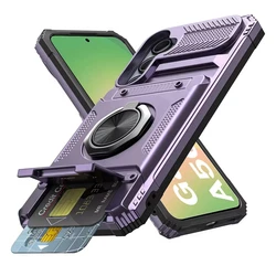Magnetic Rotating Ring Kickstand Shockproof Wallet Phone Case for Galaxy A16 (Purple)