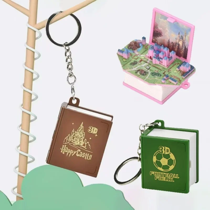 Portachiavi Pieghevole 3D Ciondolo Decorativo Creativo Mini Libro Pop-Up Portachiavi Decompressione Finger Toy Kid Christmas Magic Book Gift