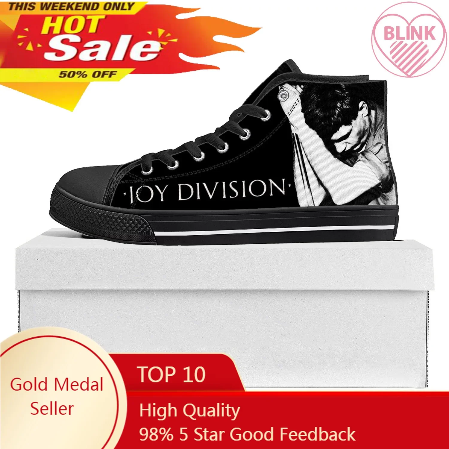 Joy Division Rock Band High Top High Quality Sneakers Mens Womens Teenager Canvas Sneaker Casual Couple Shoes Custom Shoe Black