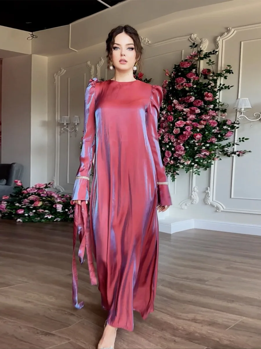 Eid Muslim Silky Satin Dress for Women Abaya Morocco Party Dresses ...