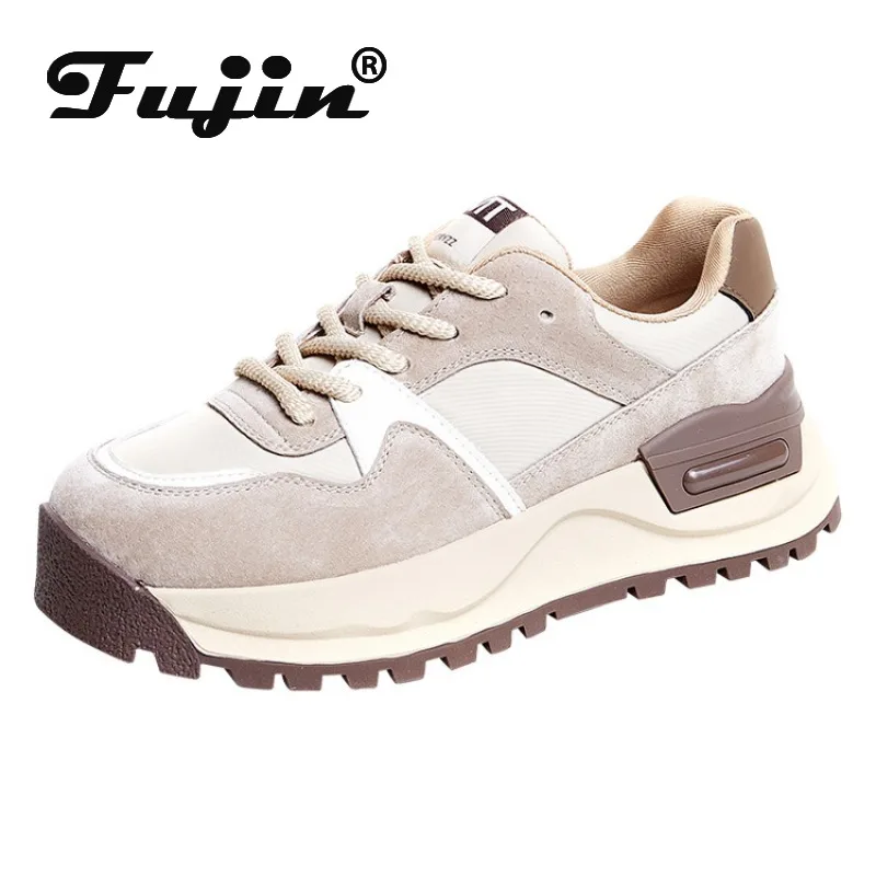 

Fujin 4cm Cloth Synthetic Suede Pigskin Leather Women Platform Wedge Ladies Chunky Sneakers Fashion Vulcanize Shoes Mixed Color