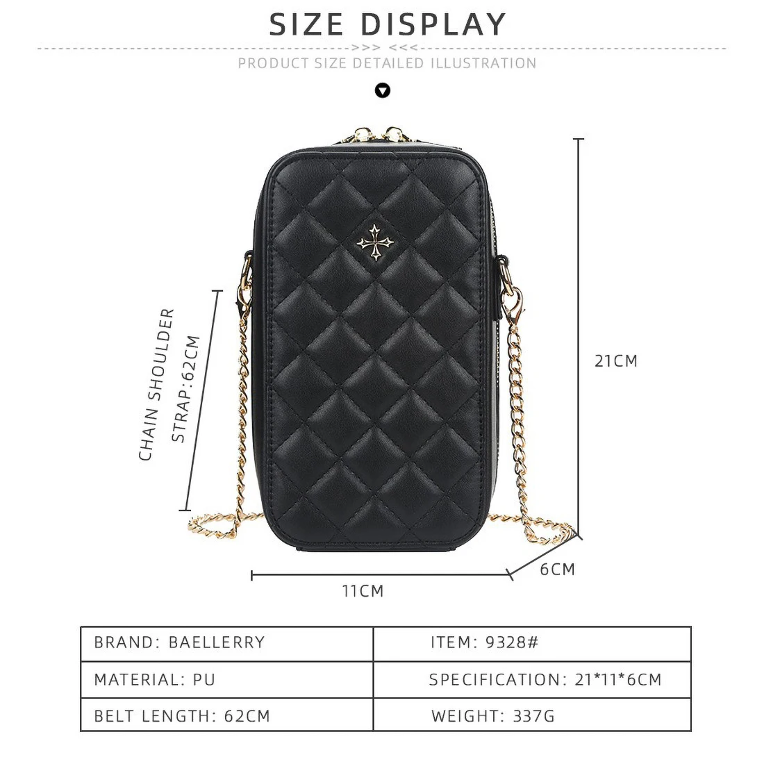 Baellerry multifunctional vertical phone bag with grid pattern zipper crossbody bag long design