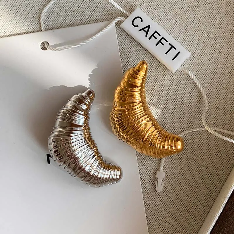 Trend Croissant Brooches Men Women Couple Metal Pins Jewelry Gifts