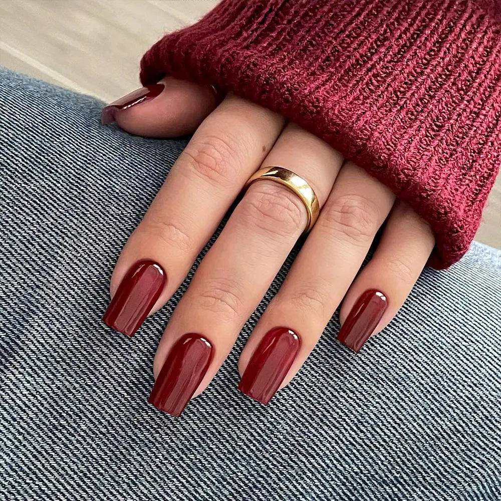 24pcs/pack burgundy square nails, press on nails, beautiful nails, artificial fake nails, y2k girls, red nails for women girls
