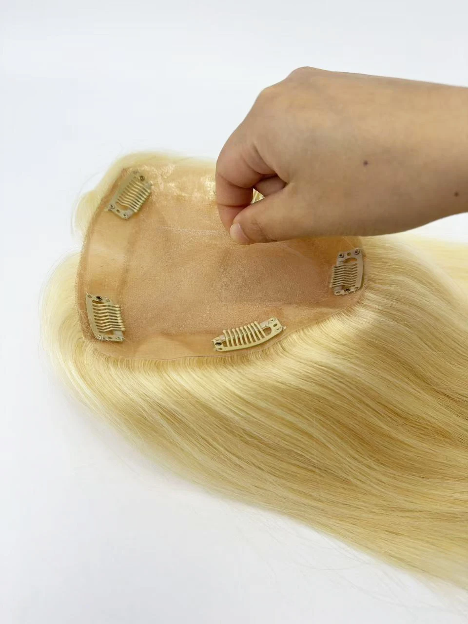 여성용 실리콘 두피 가발 DIY 컬러 150% 두꺼운 밀도 금발 페루크 실크 베이스 토퍼 더블 드로운 레미 인모