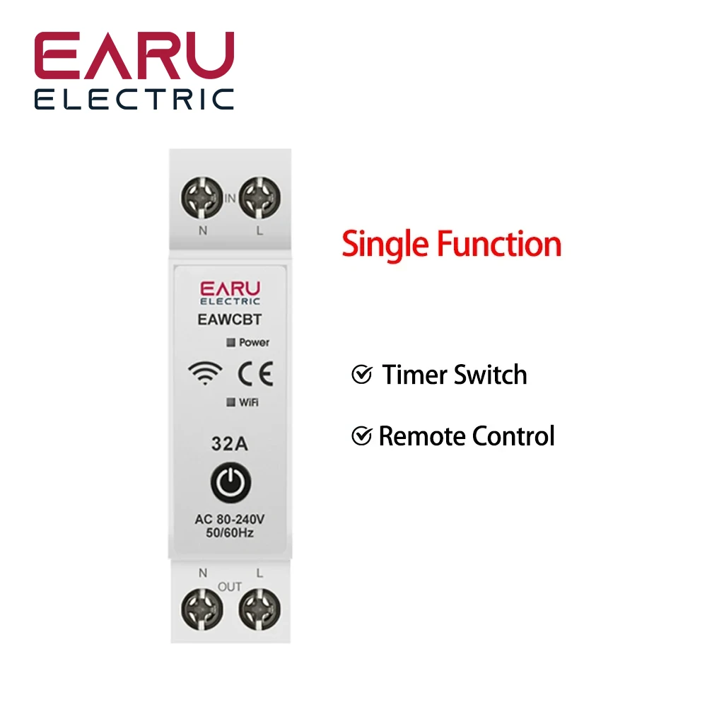 Tuya Wifi Slimme Stroomonderbreker Mcb 1P + N 63a Timer Energie Kwh Spanningsstroom Meter Beschermer Stem Afstandsbediening Schakelaar