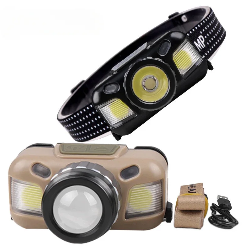 

USB Rechargeable Induction Headlamp 5Modes XPE COB Adjustable Zoom Head Lamp Flashlight Work Camping Hiking Fishing Headlight