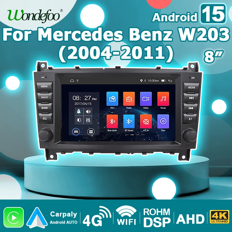 Pantalla de 8'' con Carplay Inalámbrico y Android 15, Radio para Auto para Mercedes-Benz C-CLASS W203 CLK/A/G-CLASS W209 W168 W463, Bluetooth, Autoradio 2DIN, Reproductor Multimedia Estéreo, GPS, WIFI, 4G LTE 1