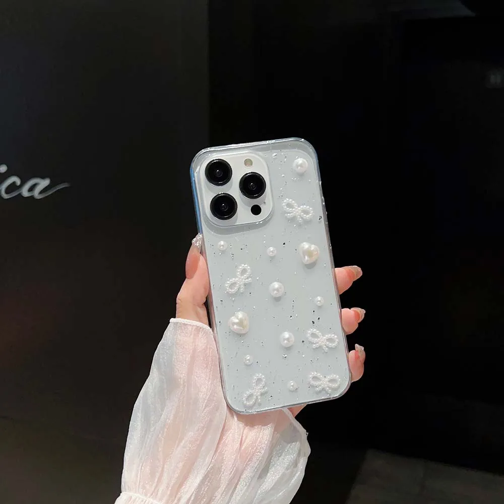 thumbnail image 1 of 3D Epoxy Bead Butterfly Knot Case For iPhone 15 14 13 12 11 Pro Max XS XR 7 8 Plus Mini SE Clear Soft TPU Cover Skin, 1 of 5