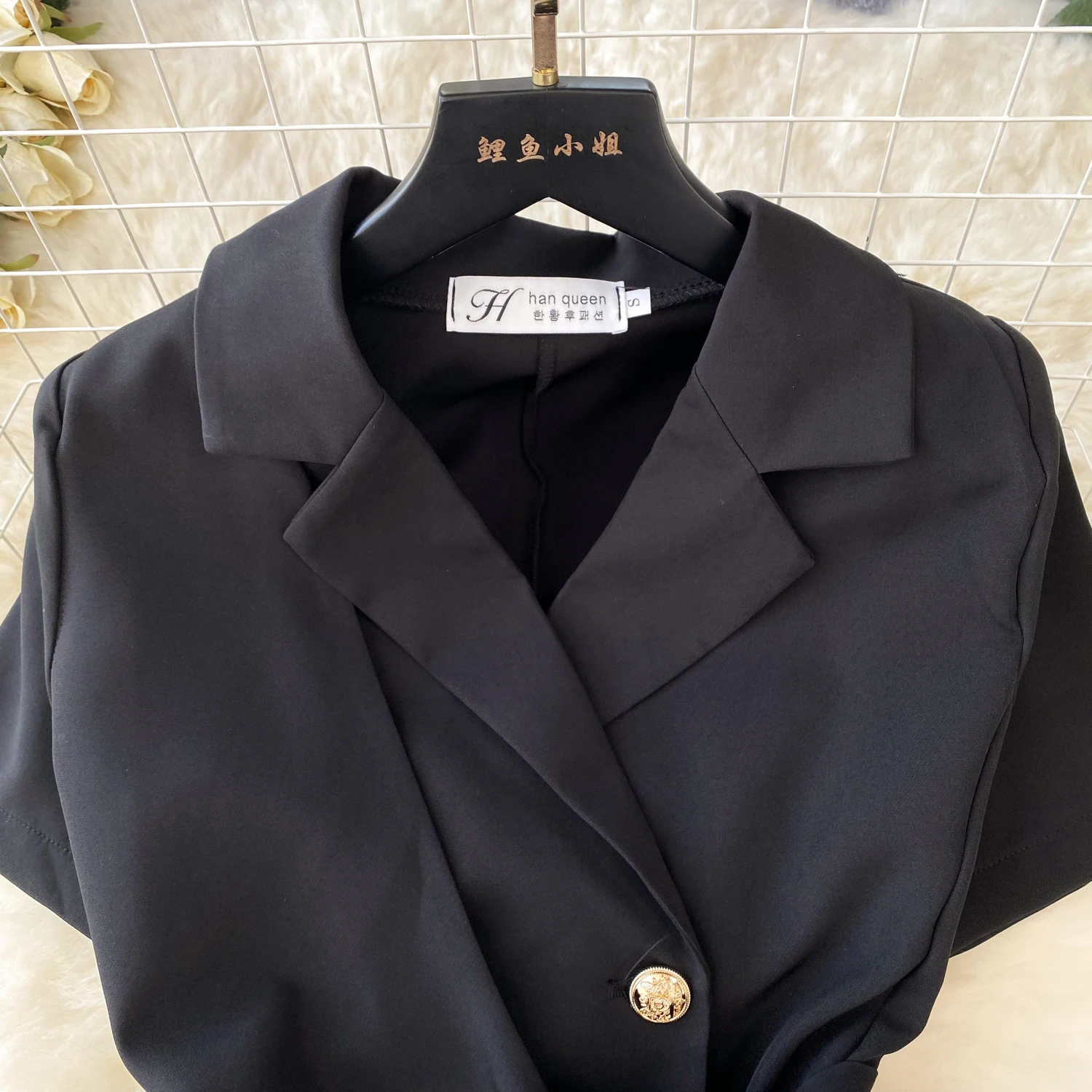 Retro Black Blazer Dress Women Lapel Short Sleeved Short Dresses Summer Casual Short Sleeve Slim Bandage Dress Vestidos