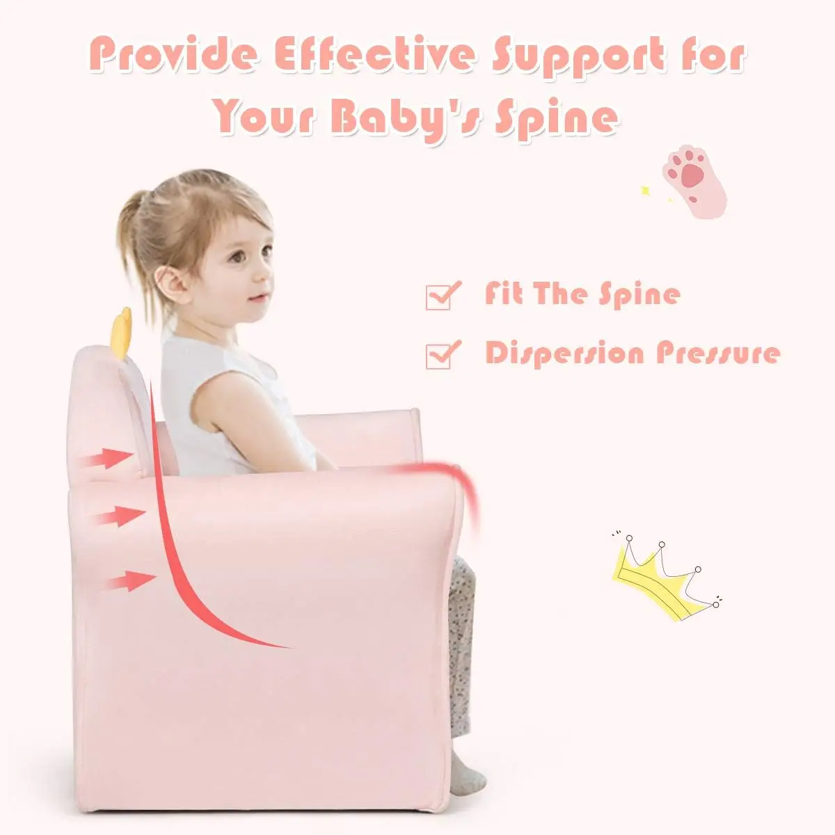 Kids Couch, Children's Sofa Armrest Chair with Pattern, Toddler Furniture w/Sturdy Wood Construction 4