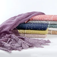 Fashion Cotton Embroidery Hijabs Scarf Big Size Shawls Women Lace Pearls Headscarf Wraps Muslim Headband Turbans Femme Bandana 2