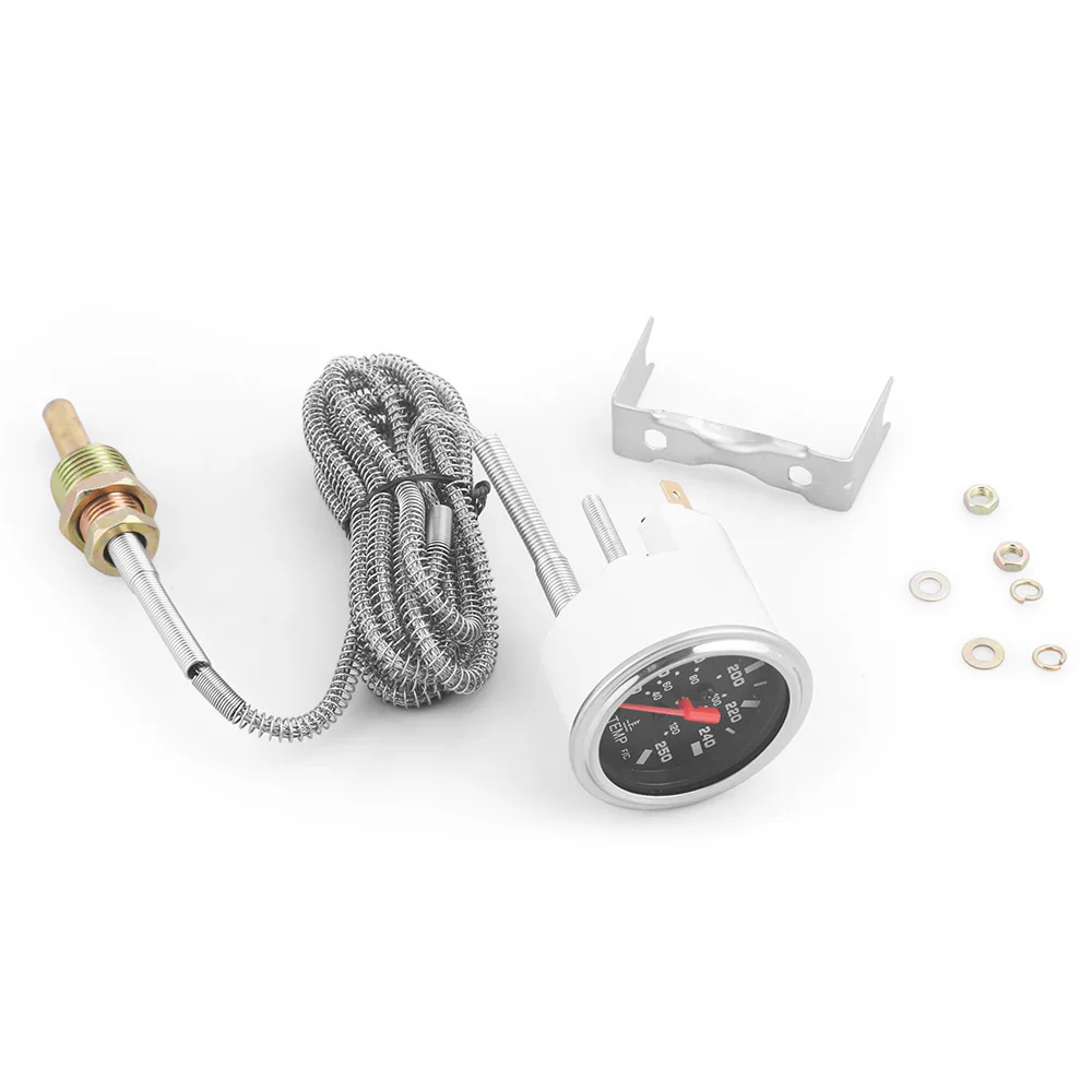 40-120 ℃ /100-250 ℉ 2인치 52MM 기계식 수온계 12V 수온 게이지 자동차 계기판 센서 포함 NPT 1/2