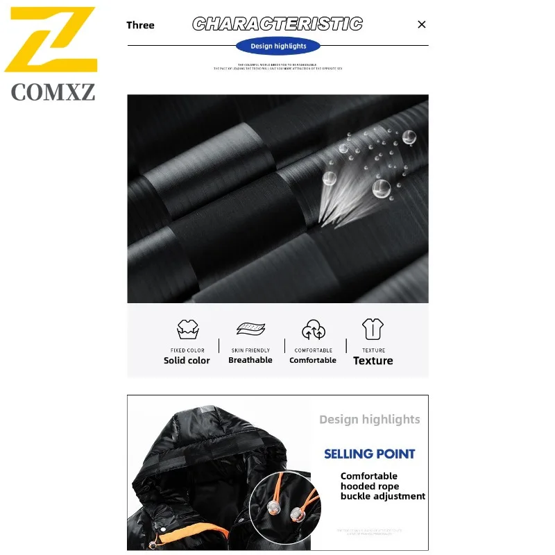 Men's PU Leather Hooded Puffer Jacket Winter  Streetwear Coat Windproof Water-Resistant American Style Thickened Warm Outerwear