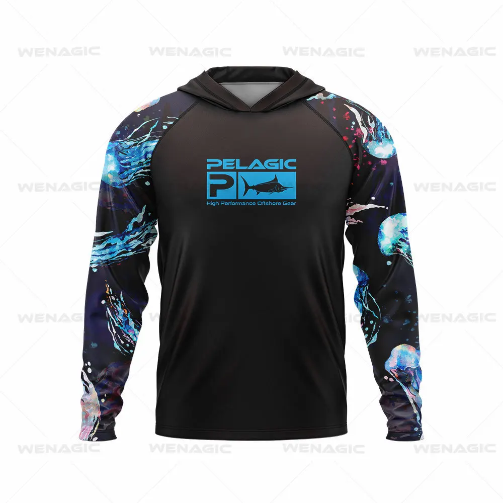 PELAGIC Gear Men's Fishing Hoodie Long Sleeve Jersey UPF 50+ UV Resistant  Fishing Wear Breathable Team Customized Fish Shirt