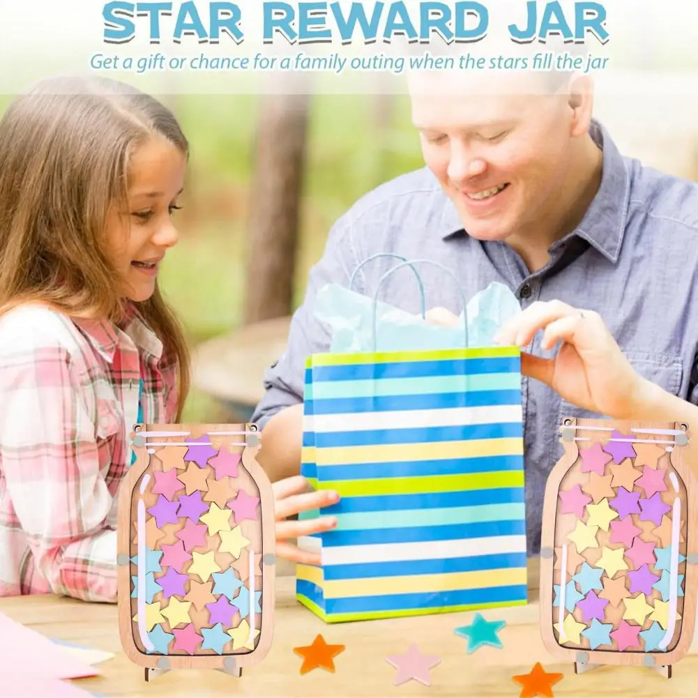 Wooden Reward Jar with 25 Colorful Stars Flowers Kids Students Potty Training Positive Behavior Chart System Home Classroom Mana