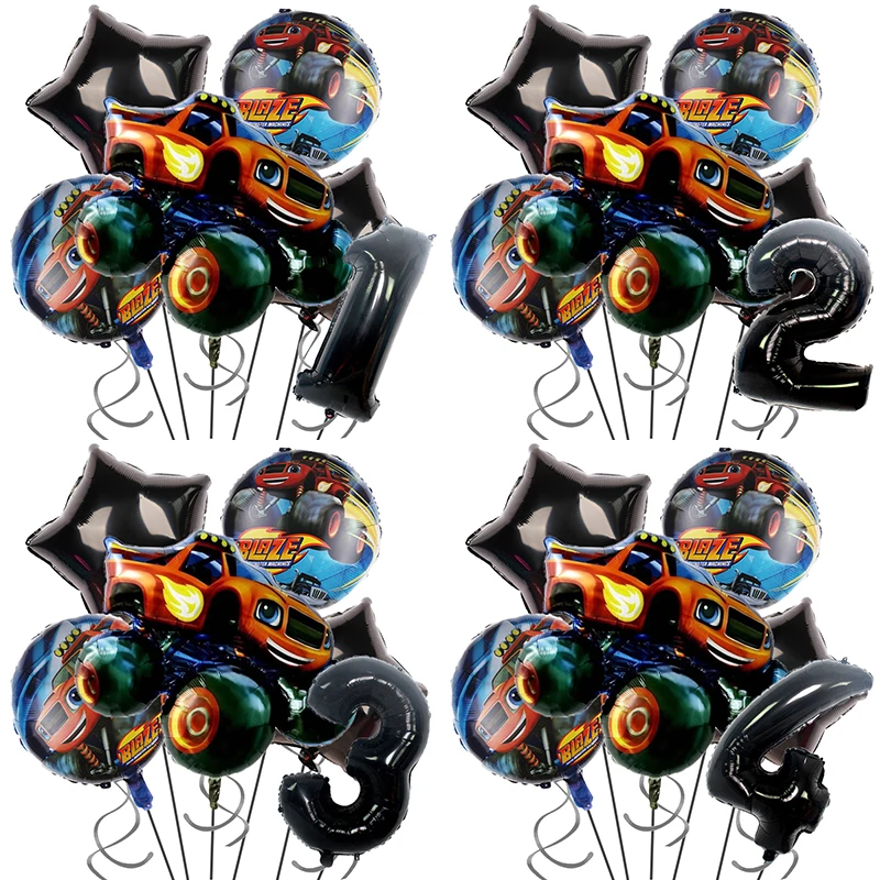 Blaze Monster Foil Balloons Cartoon Sports Car Number Ballons Birthday Party Decoration Boys Favors Machine Racing Racecar Decor