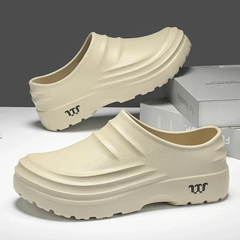 Safety Shoes Mens Shoes Summer Chef Shoes Anti Slip and Oil Proof Work Shoes Lazy Slippers Casual Trendy Slippers One Step Fashion Sports