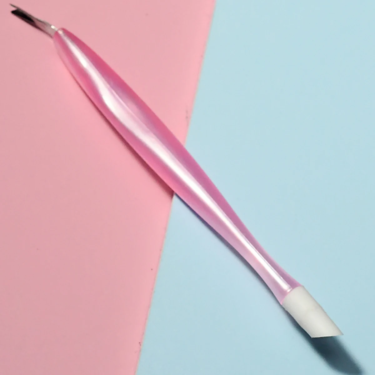 Double End Soft Nail Cuticle Pusher Dead Skin Fork Stainless Steel Pink Plastic Handle PedicureTools Professional Manicure 10Pcs