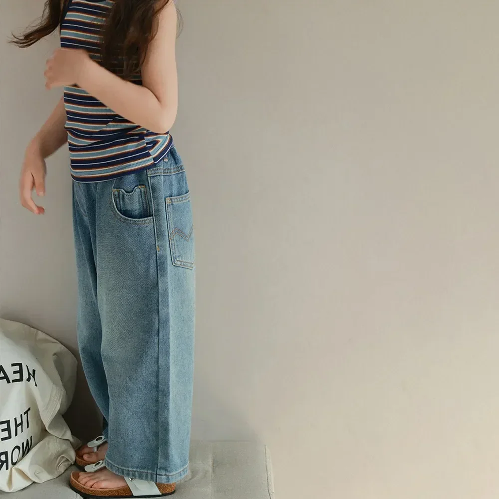 الربيع والخريف جديد الفتيات مستقيم الساق الجينز النسخة الكورية الموضة الأساسية تنوعا 3-7 سنة ملابس كاجوال للأطفال