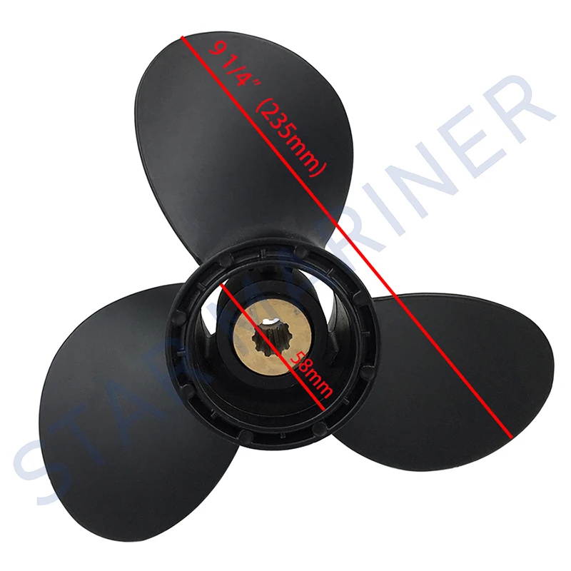 thumbnail image 2 of OUTBOARD PROPELLER FOR Tohatsu 8Hp 9.9Hp 8.5x9 Boat Ship Screw 3 Blade 2 of 10