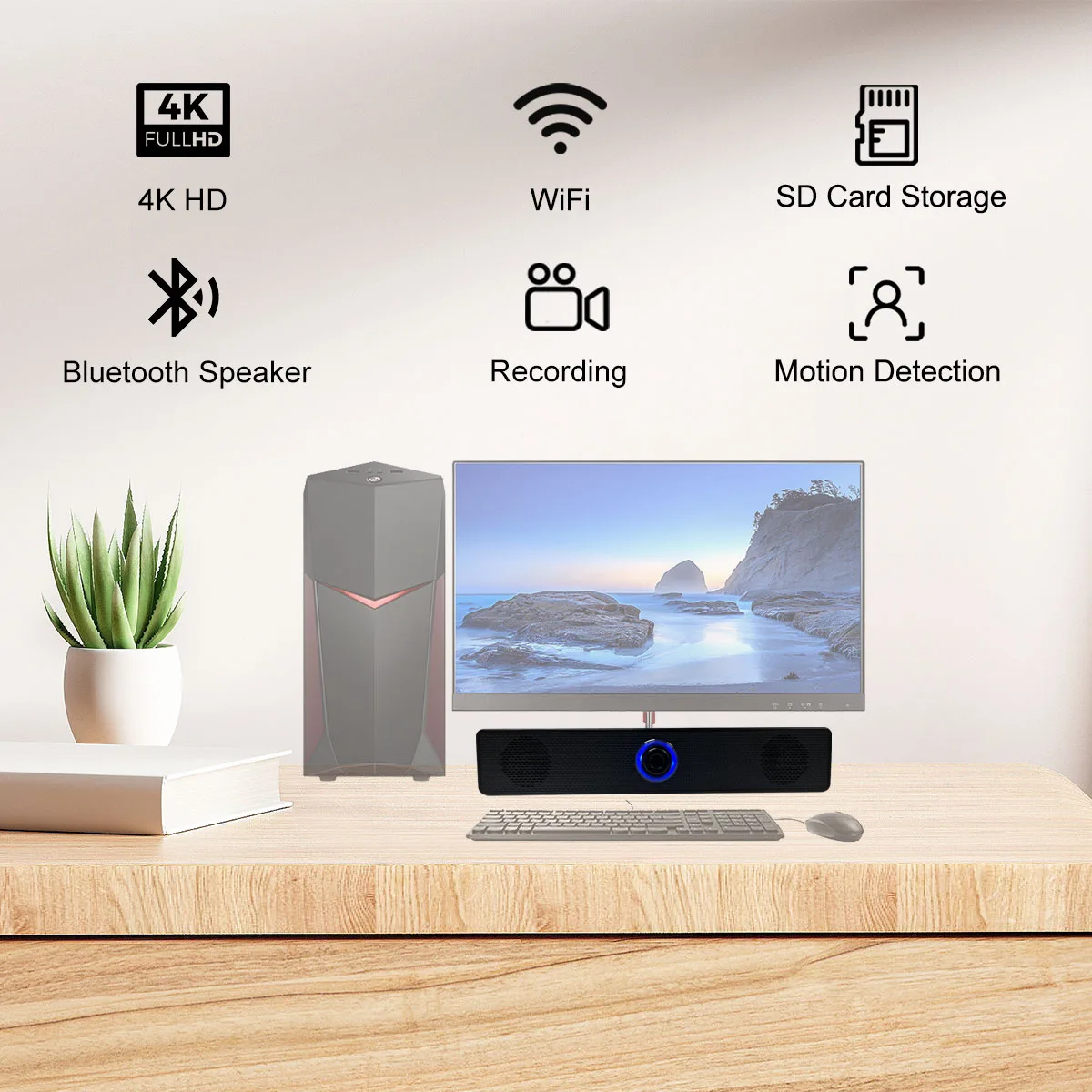 Bluetooth speaker camera op bureau