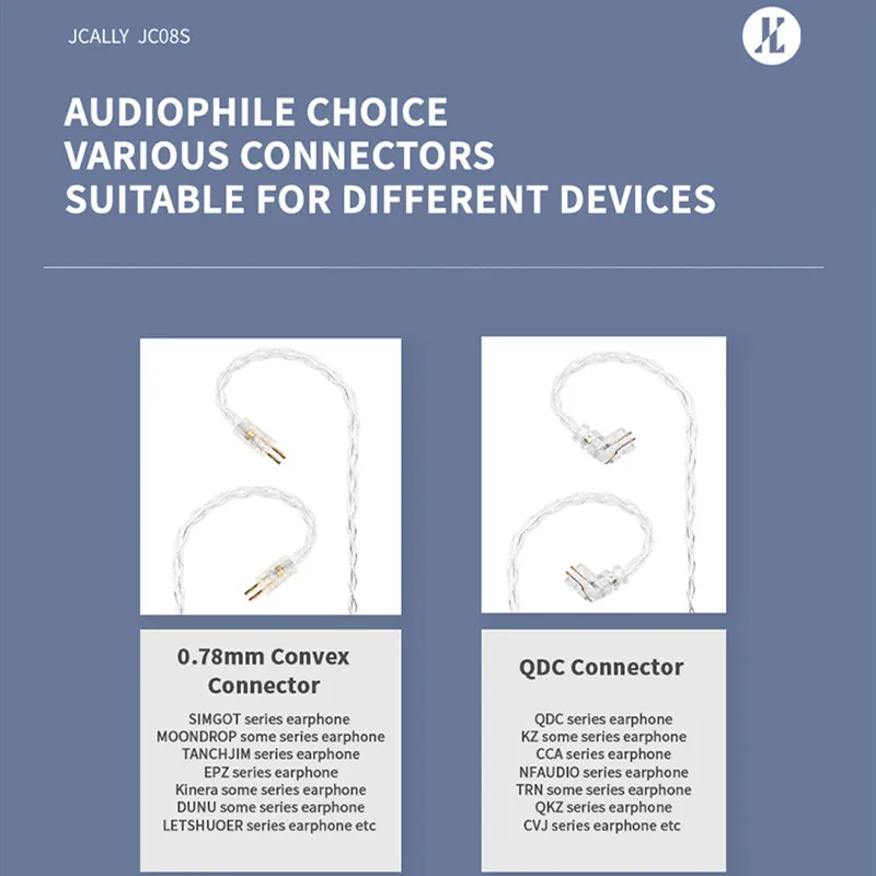 JCALLY New JC08S 8 Shares 2Pin 0.78mm QDC KZ C Pin With Mic