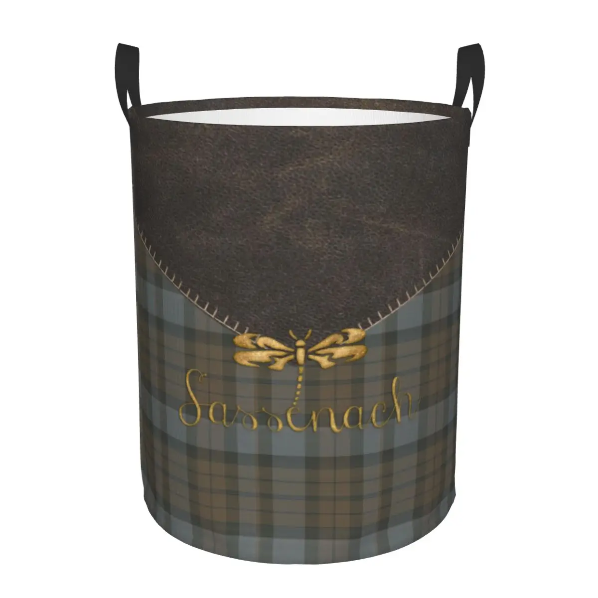 

Корзина для белья из кожи и тартана с узором в виде стрекозы