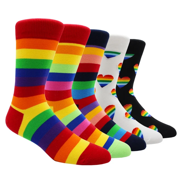 Size 41-48 Casual Fashion Cotton Funny  Long Women&Men Socks Contrast Color Rainbow Larger Size Stripe Socks for Men 5 Pairs- NY017