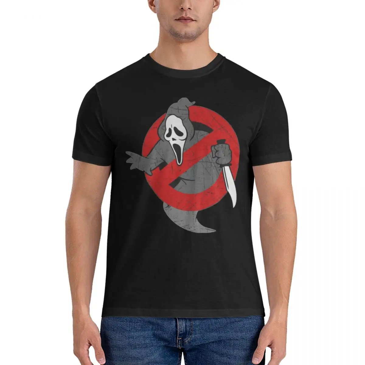 Scream Ghostbusters Ghostface Scary Horror T-Shirt Men's Cotton Tops Shirts Casual O-neck Short Sleeve