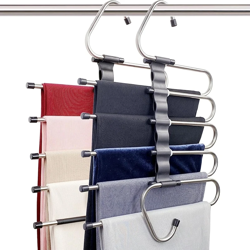 

Pants Hangers Space Saving - 2 Pack For Closet Multiple Layers Multifunctional Uses Durable