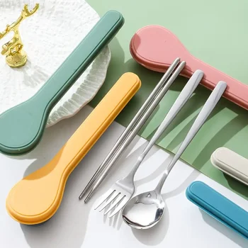 Cutlery Set with Storage Case Korean Style Portable Tableware Set Home School Kitchen Dinnerware Services Utensil Set Spoons 1