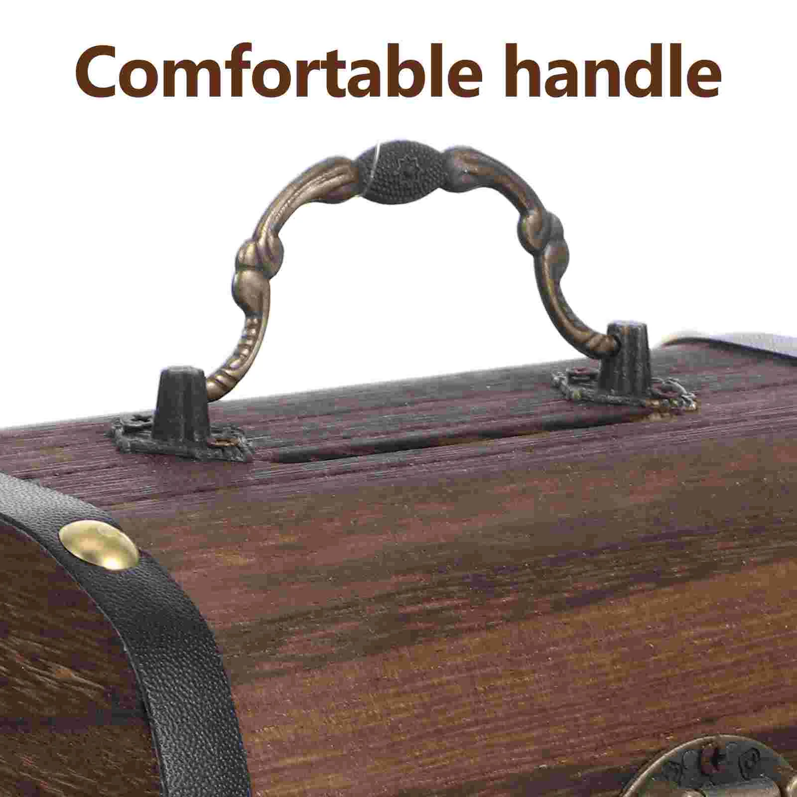 Treasure Chest Piggy Bank with Key Lock Wedding Coin Wooden Savings Dark Brown Child 4