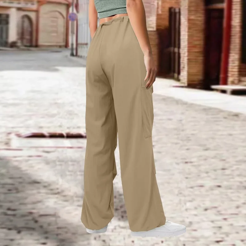 Solid Color Casual Loose Sportswear Cargo Pants Women 2023 Autumn Drawstring Pocket Mid Waist Wide Legs Trousers Streetwear