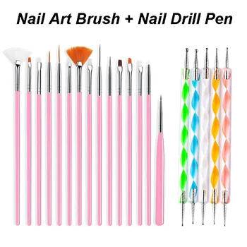 Pennello per nail art Design Punta Pittura Disegno Intaglio Penna punteggiata FlatFan Liner Gel acrilico Smalto UV Strumenti per manicure