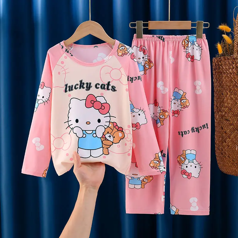 

Sanrio Kuromi Children's Pajamas Loungewear Soft Suit Long Sleeves Pure Cotton Close To The Body Hot Princess Cartoon Kawaii New