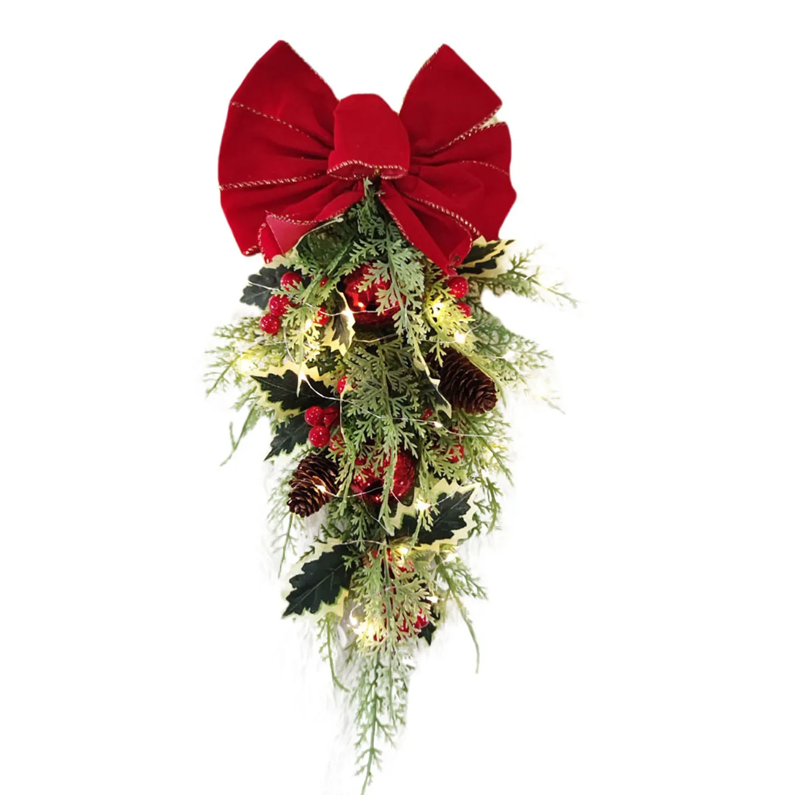 thumbnail image 1 of Christmas Wreath for Front Door Bowknot Pine Cone Balls Glowing Swags Lighted Wreath Party Festive Ornaments Party Decorations, 1 of 5