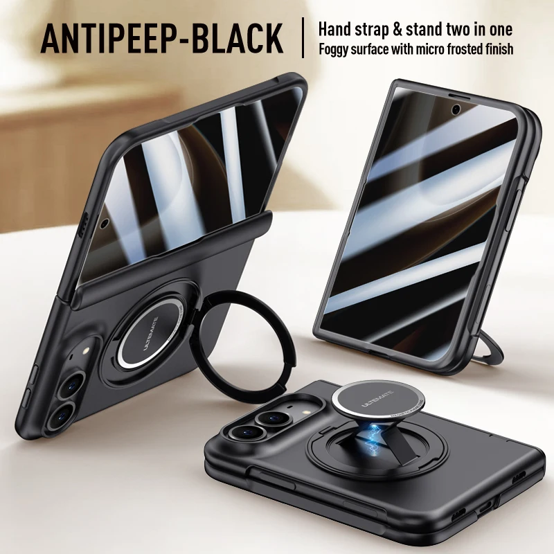 Luxury 360 Rotating Magnetic Stand Hand Strap Case for iPhone Duo 18 Duo Fold Wide Shockproof for Magsafe Film-Integrated Cover