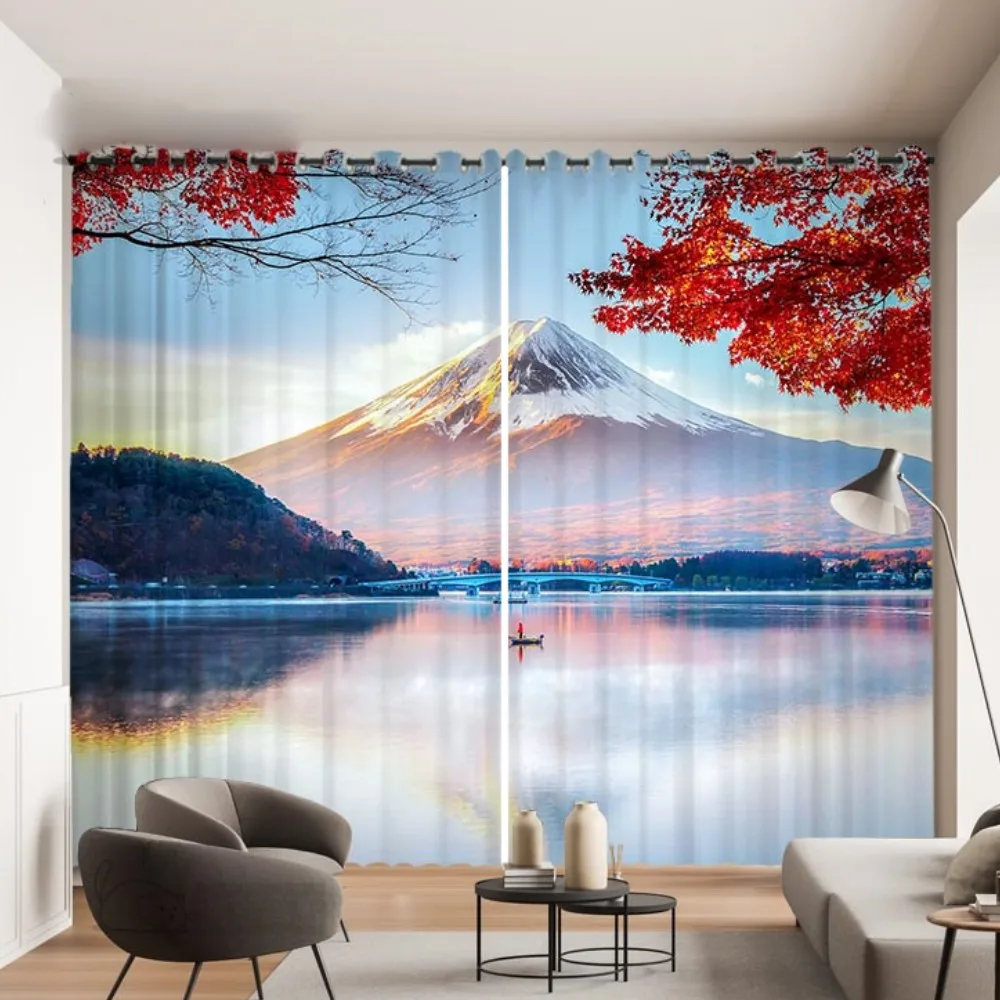 Romantic Cherry Blossom Pattern Curtain Mount Fuji Landscape Decor Curtain Japanese Sushi Nikki Restaurant Window Curtain 2PCS 5