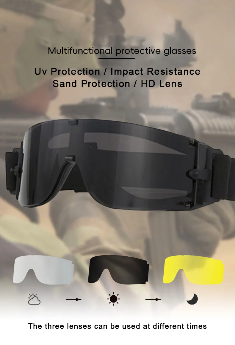 Tactical Goggles Windproof UV400 Protective Eyewear for Shooting Cycling Mountaineering Outdoor Sports