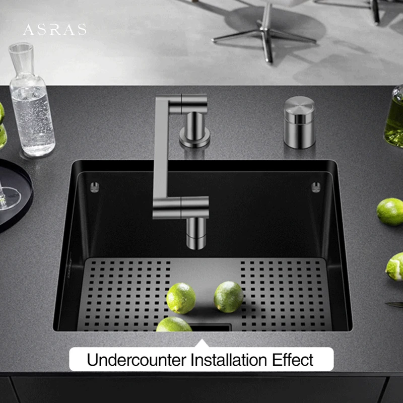 ASRAS Nanometer Mini Single Hidden Cover Sink Small Size Bar Counter Island Handmade 4mm Panel 304 Stainless Steel Sinks